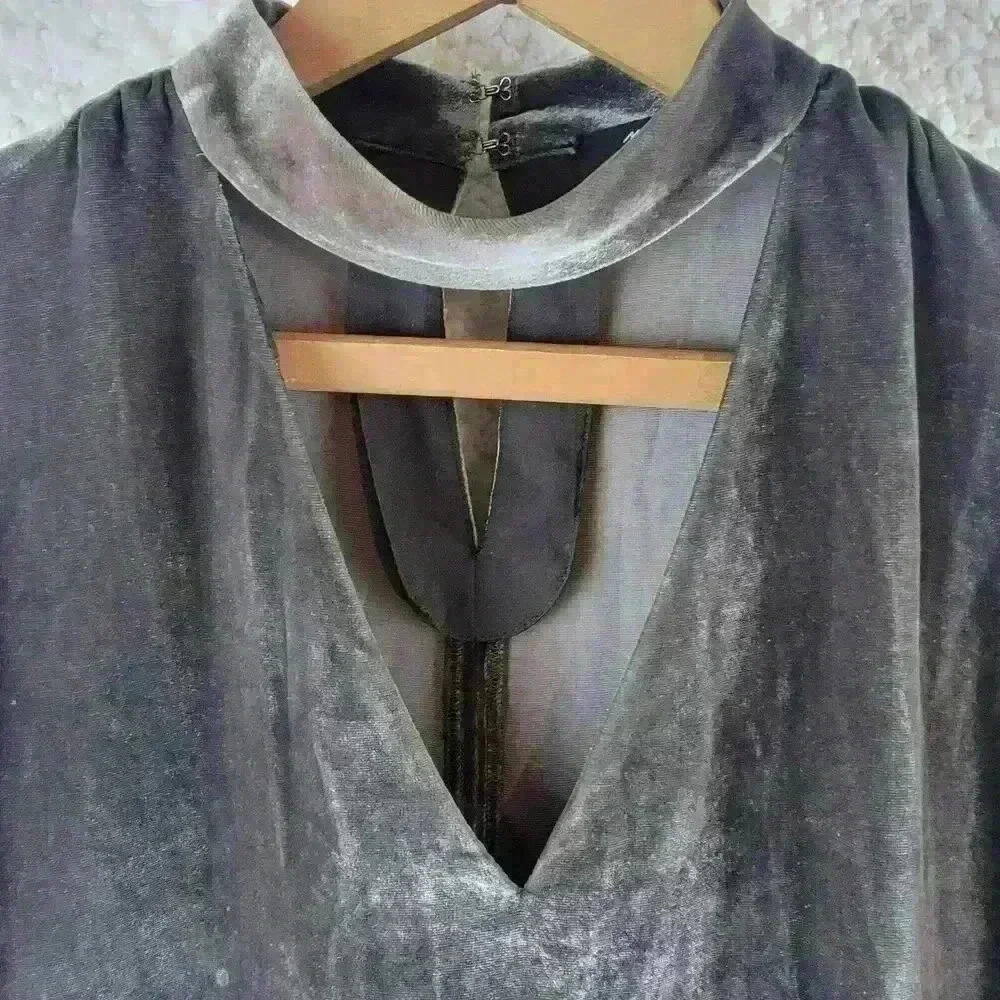 Madewell Top Womens Small Dark Brown Silk Blend Velvet Choker Gothic Metallic - Picture 6 of 10